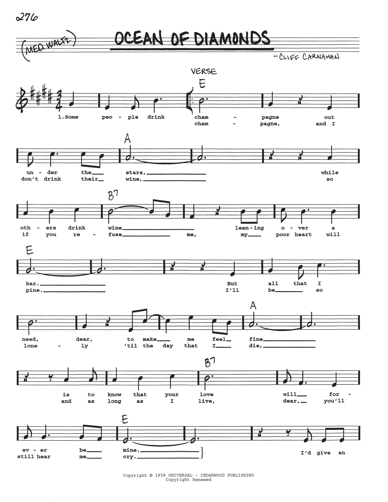 Cliff Carnahan Ocean Of Diamonds Sheet Music Notes & Chords for Real Book – Melody, Lyrics & Chords - Download or Print PDF