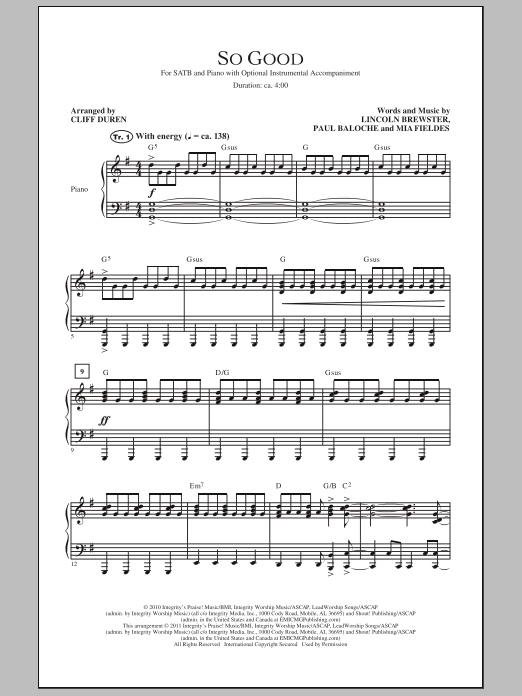 Cliff Duren So Good Sheet Music Notes & Chords for SATB - Download or Print PDF