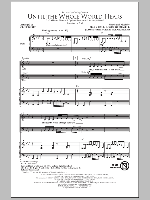 Cliff Duren Until The Whole World Hears Sheet Music Notes & Chords for SATB - Download or Print PDF