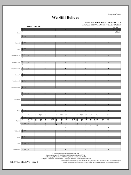 Cliff Duren We Still Believe - Full Score Sheet Music Notes & Chords for Choir Instrumental Pak - Download or Print PDF