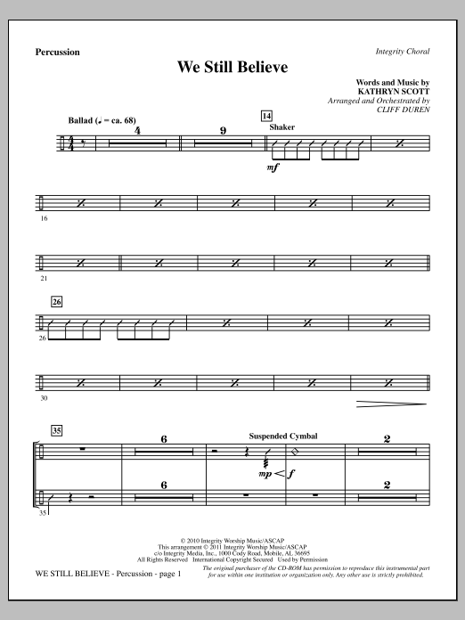 Cliff Duren We Still Believe - Percussion Sheet Music Notes & Chords for Choir Instrumental Pak - Download or Print PDF