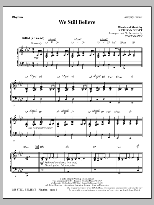 Cliff Duren We Still Believe - Rhythm Sheet Music Notes & Chords for Choir Instrumental Pak - Download or Print PDF