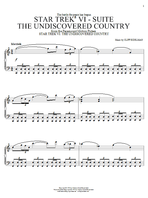 Cliff Eidelman Star Trek(R) VI - The Undiscovered Country Sheet Music Notes & Chords for Easy Piano - Download or Print PDF