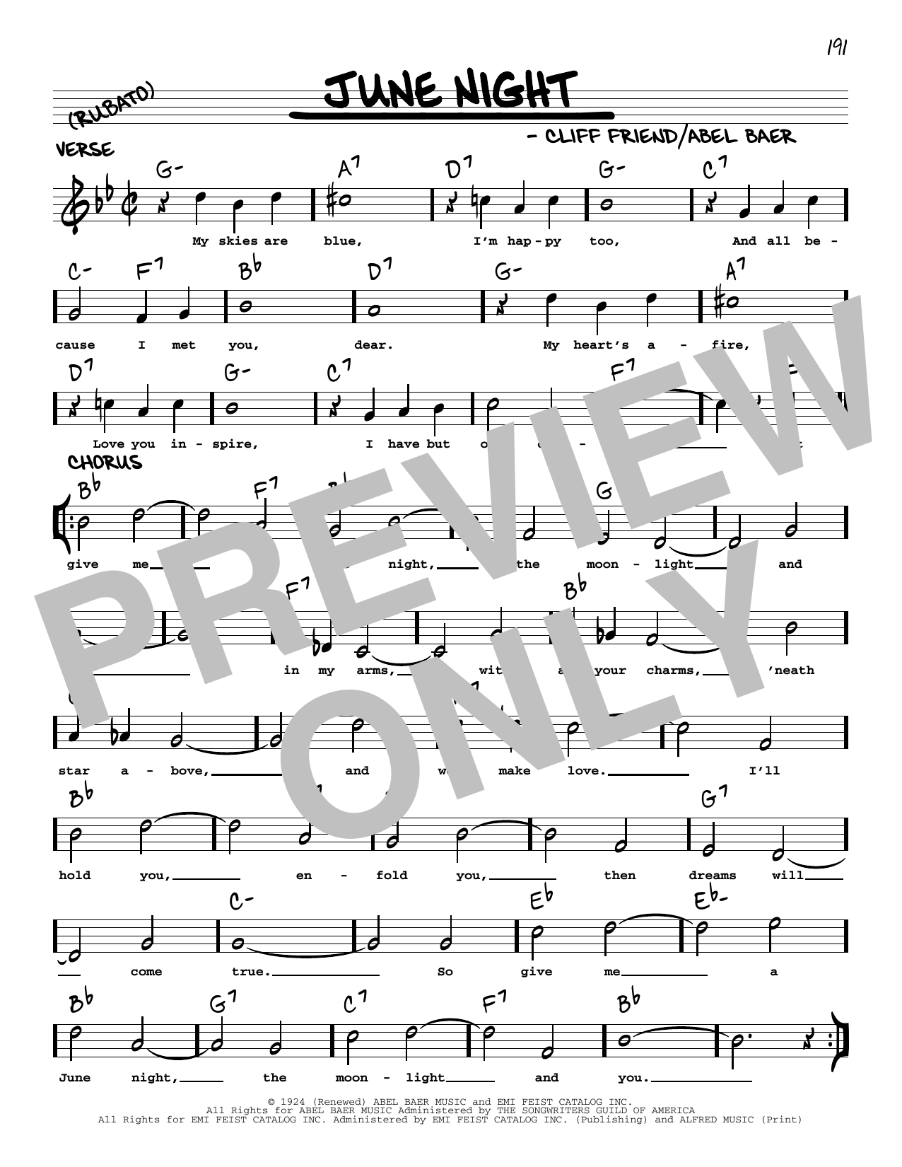Cliff Friend June Night (arr. Robert Rawlins) Sheet Music Notes & Chords for Real Book – Melody, Lyrics & Chords - Download or Print PDF