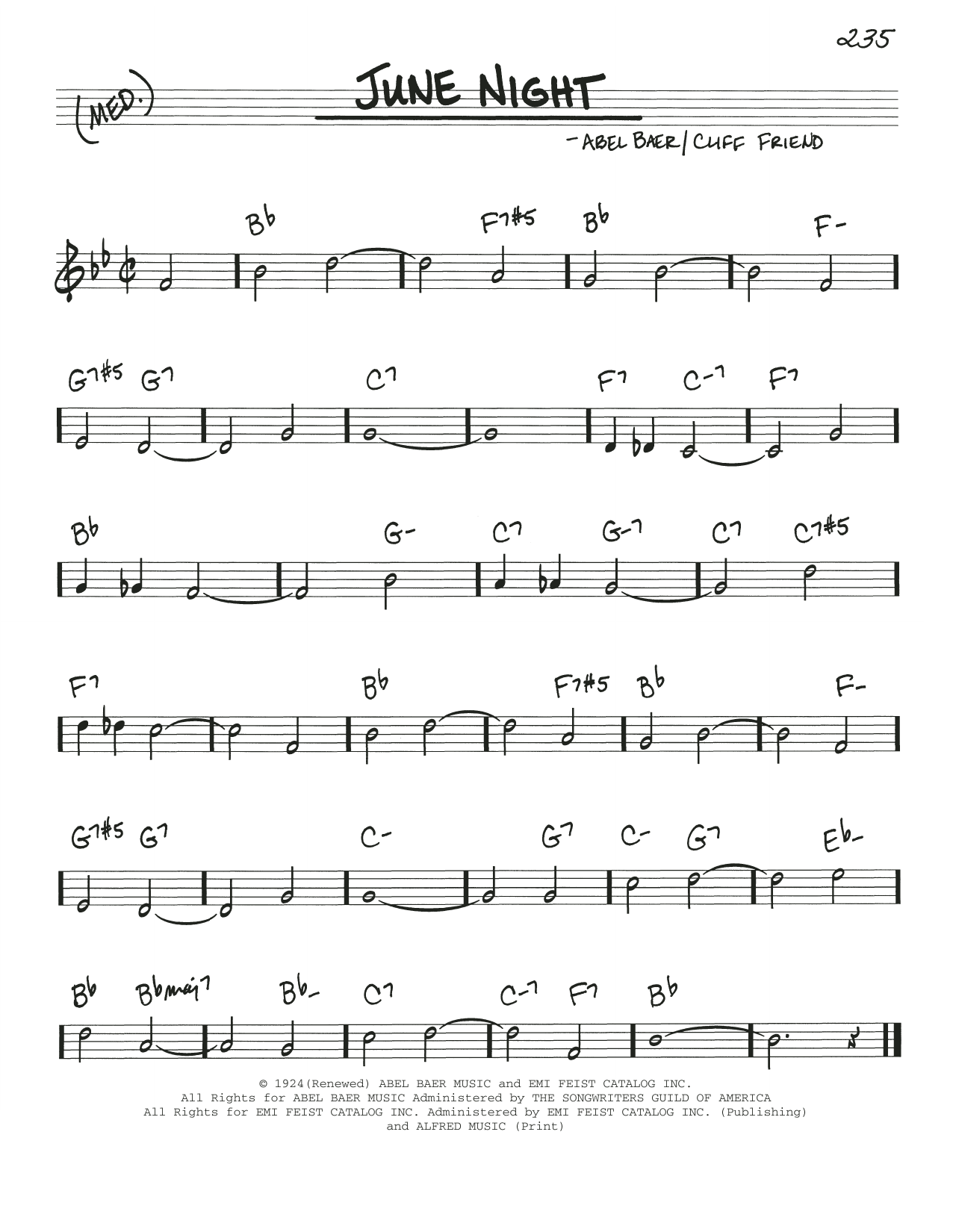 Cliff Friend June Night Sheet Music Notes & Chords for Real Book – Melody & Chords - Download or Print PDF