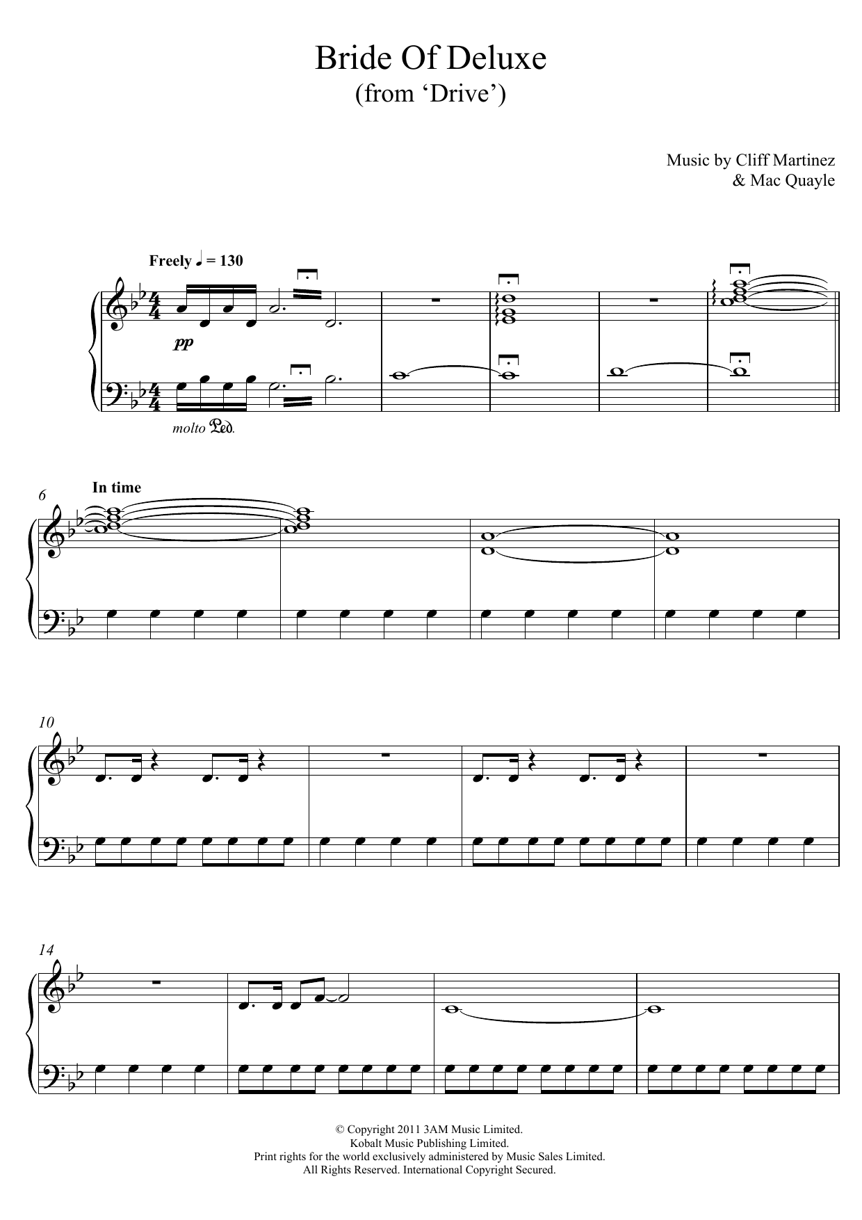 Cliff Martinez Bride Of Deluxe (from 'Drive') Sheet Music Notes & Chords for Piano - Download or Print PDF