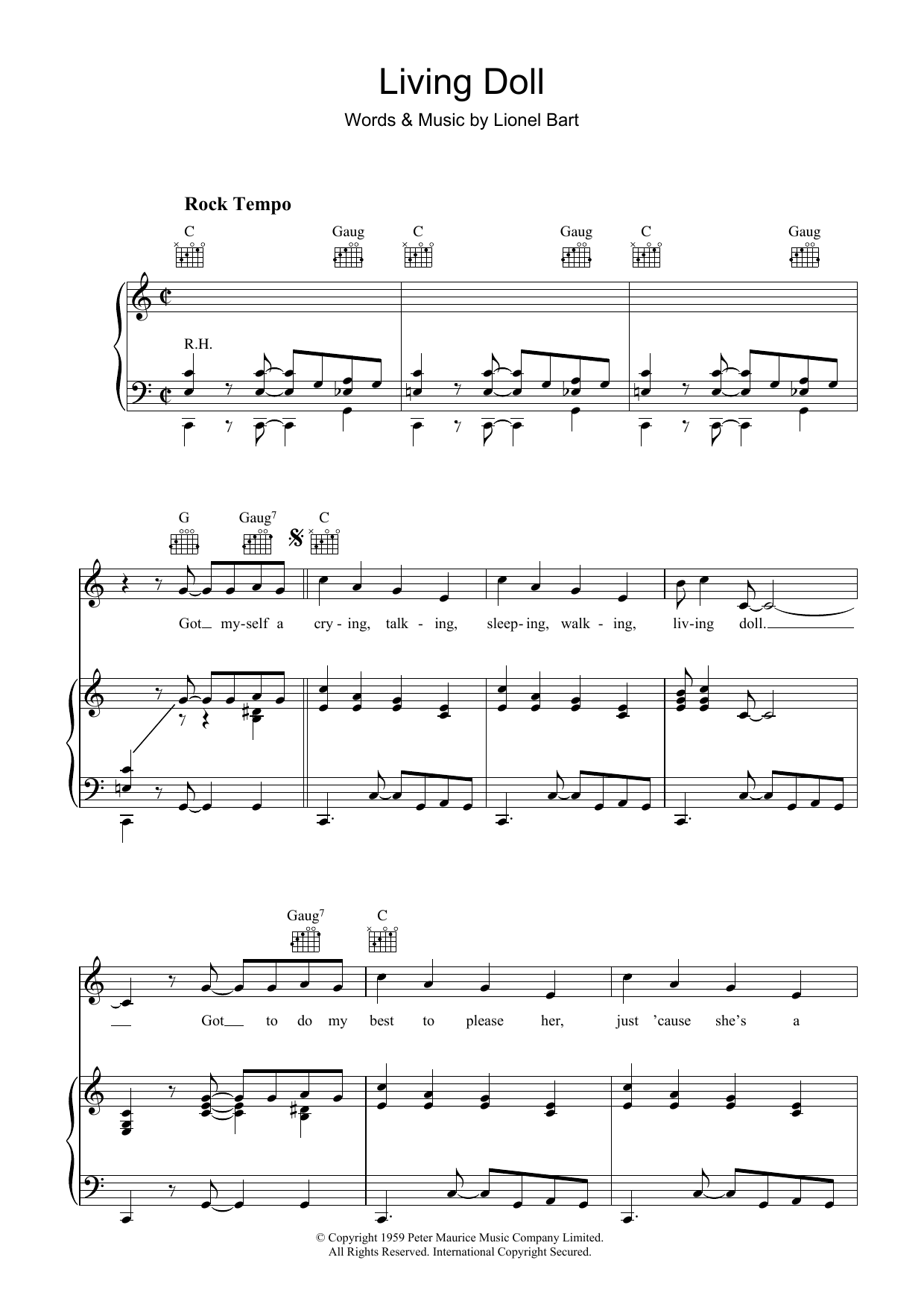 Cliff Richard Living Doll Sheet Music Notes & Chords for Piano, Vocal & Guitar (Right-Hand Melody) - Download or Print PDF