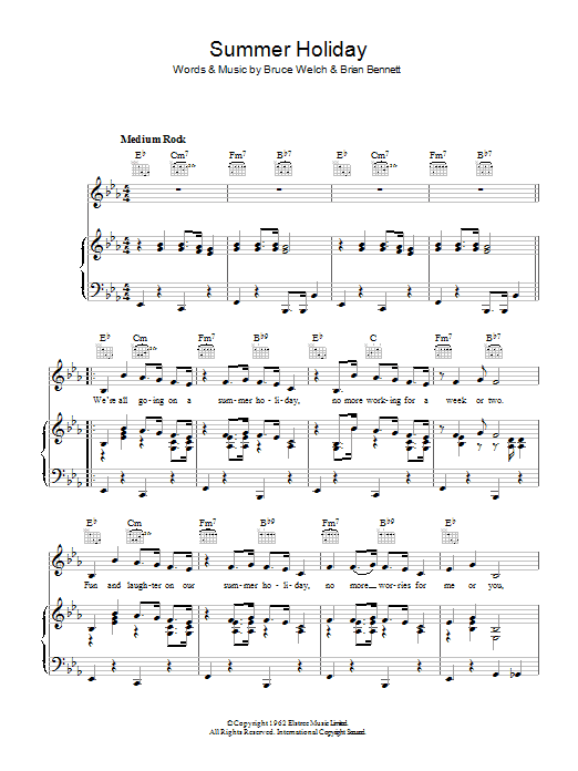 Cliff Richard Summer Holiday Sheet Music Notes & Chords for Piano, Vocal & Guitar (Right-Hand Melody) - Download or Print PDF