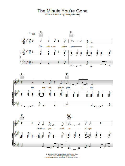 Cliff Richard The Minute You're Gone Sheet Music Notes & Chords for Piano, Vocal & Guitar - Download or Print PDF