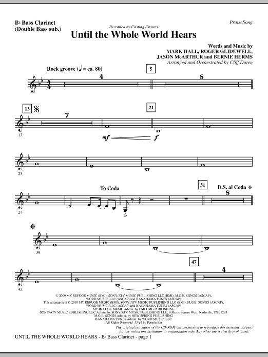 Preview Cliff Duren Until The Whole World Hears - Bass Clarinet (sub. dbl bass) Christian sheet music, notes and chords for Choir Instrumental Pak, SKU: 296308 Until The Whole World Hears - Bass Clarinet (sub. dbl bass) sheet music