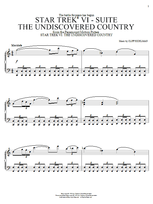 Preview Cliff Eidelman Star Trek(R) VI - The Undiscovered Country Film and TV sheet music, notes and chords for Piano, SKU: 18096 Star Trek(R) VI - The Undiscovered Country sheet music