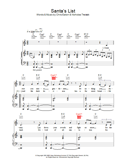 Preview Cliff Richard Santa's List Rock N Roll sheet music, notes and chords for Piano, Vocal & Guitar, SKU: 26083 Santa's List sheet music