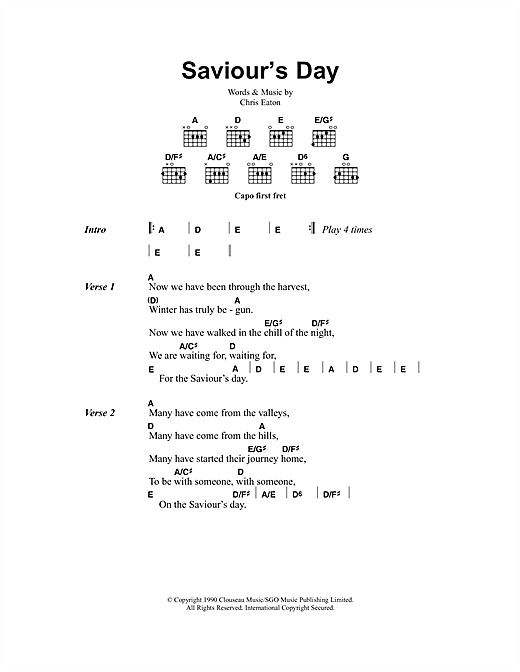 Preview Cliff Richard Saviour's Day Pop sheet music, notes and chords for Piano, Vocal & Guitar (Right-Hand Melody), SKU: 33659 Saviour's Day sheet music