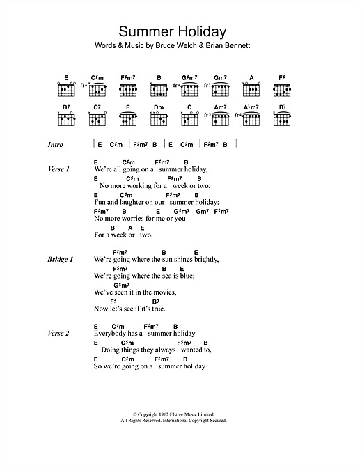 Cliff Richard Summer Holiday Sheet Music Download Pdf Score