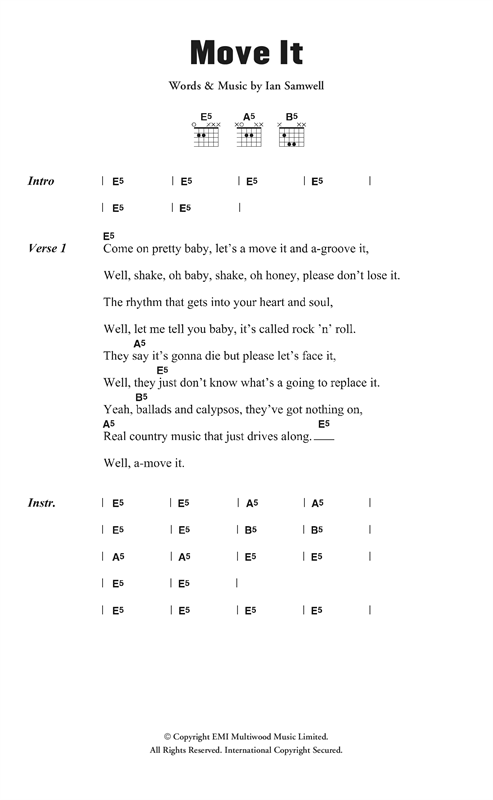 Cliff Richard & The Drifters Move It Sheet Music Notes & Chords for Lyrics & Chords - Download or Print PDF