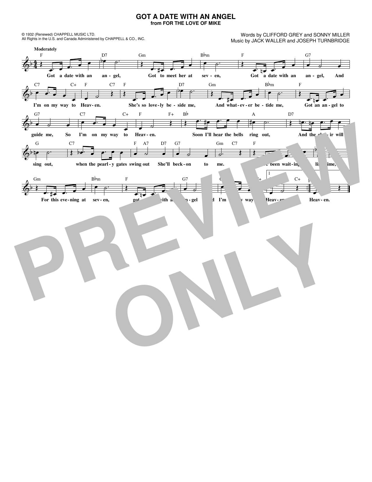 Clifford Grey Got A Date With An Angel Sheet Music Notes & Chords for Piano, Vocal & Guitar Chords (Right-Hand Melody) - Download or Print PDF