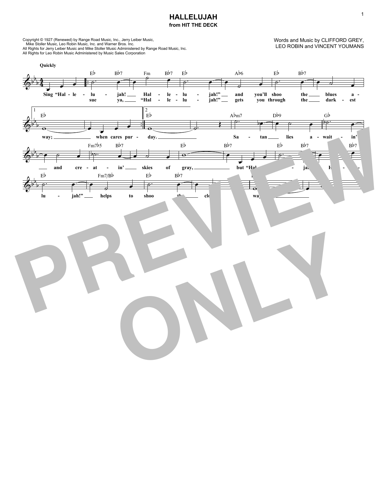 Clifford Grey Hallelujah Sheet Music Notes & Chords for Melody Line, Lyrics & Chords - Download or Print PDF