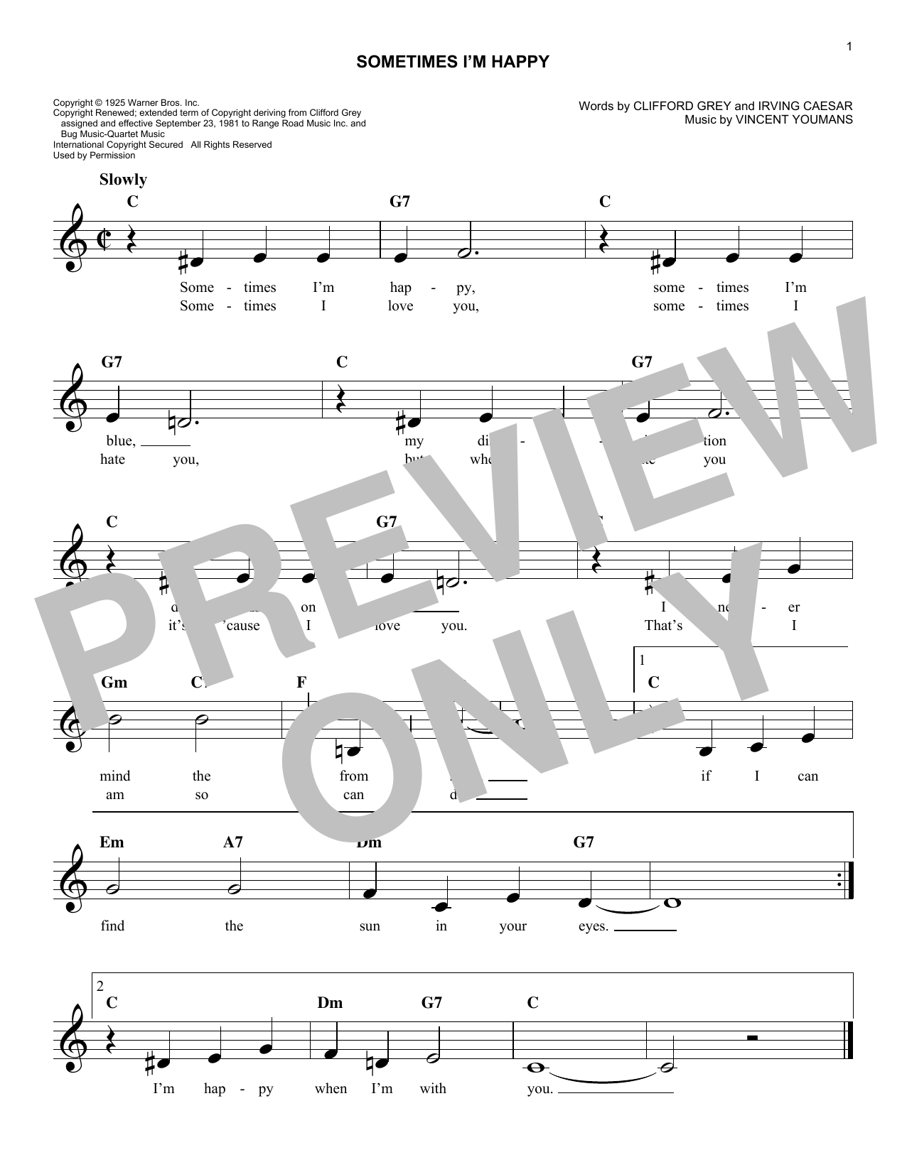 Clifford Grey Sometimes I'm Happy Sheet Music Notes & Chords for Melody Line, Lyrics & Chords - Download or Print PDF