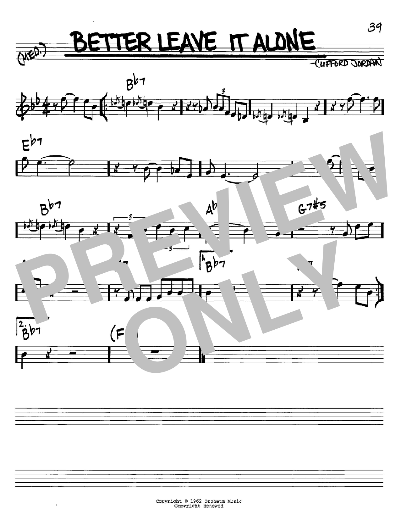 Clifford Jordan Better Leave It Alone Sheet Music Notes & Chords for Real Book - Melody & Chords - C Instruments - Download or Print PDF