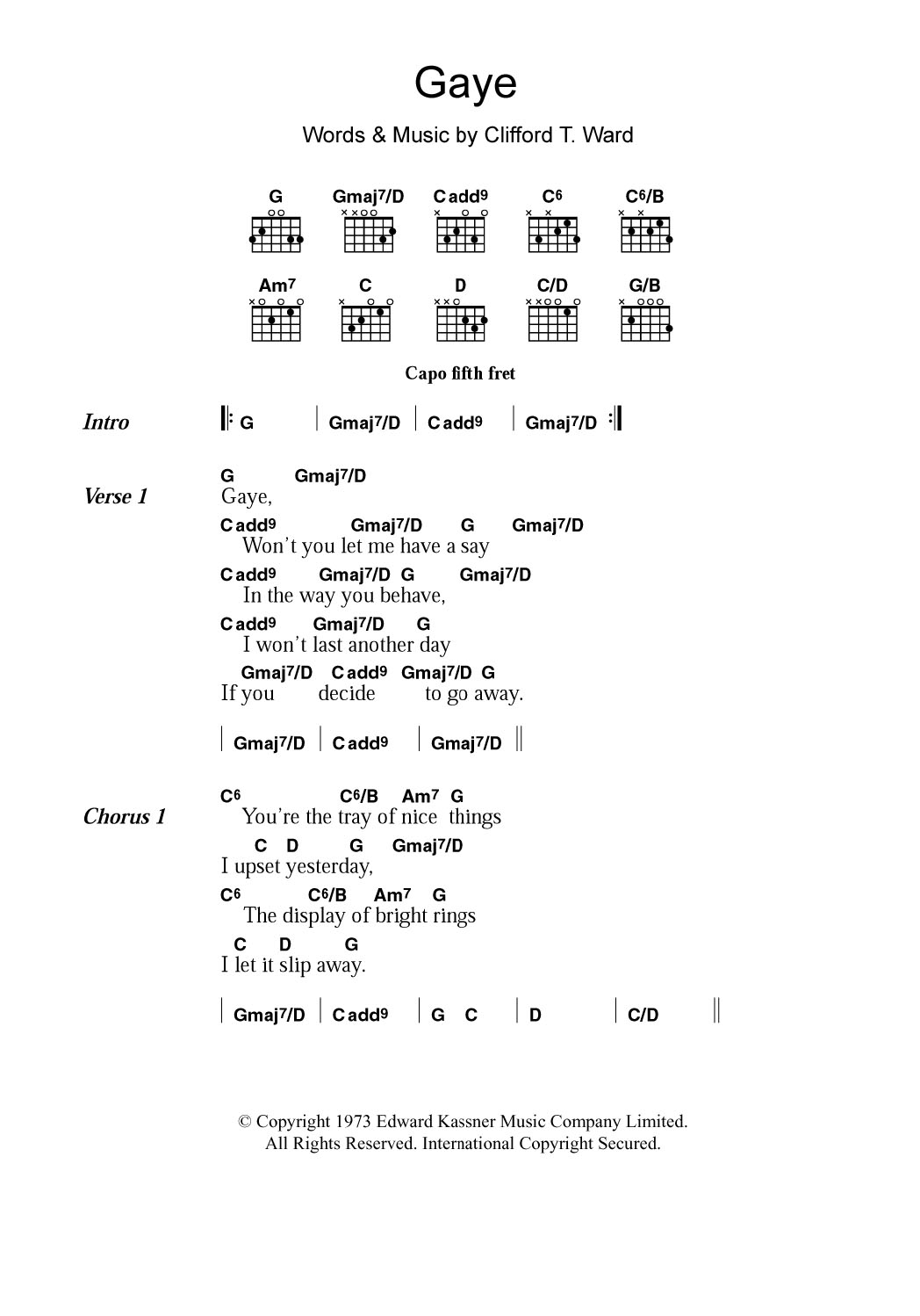 Clifford T. Ward Gaye Sheet Music Notes & Chords for Lyrics & Chords - Download or Print PDF