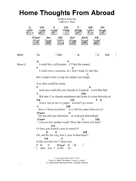 Clifford T. Ward Home Thoughts From Abroad Sheet Music Notes & Chords for Lyrics & Chords - Download or Print PDF