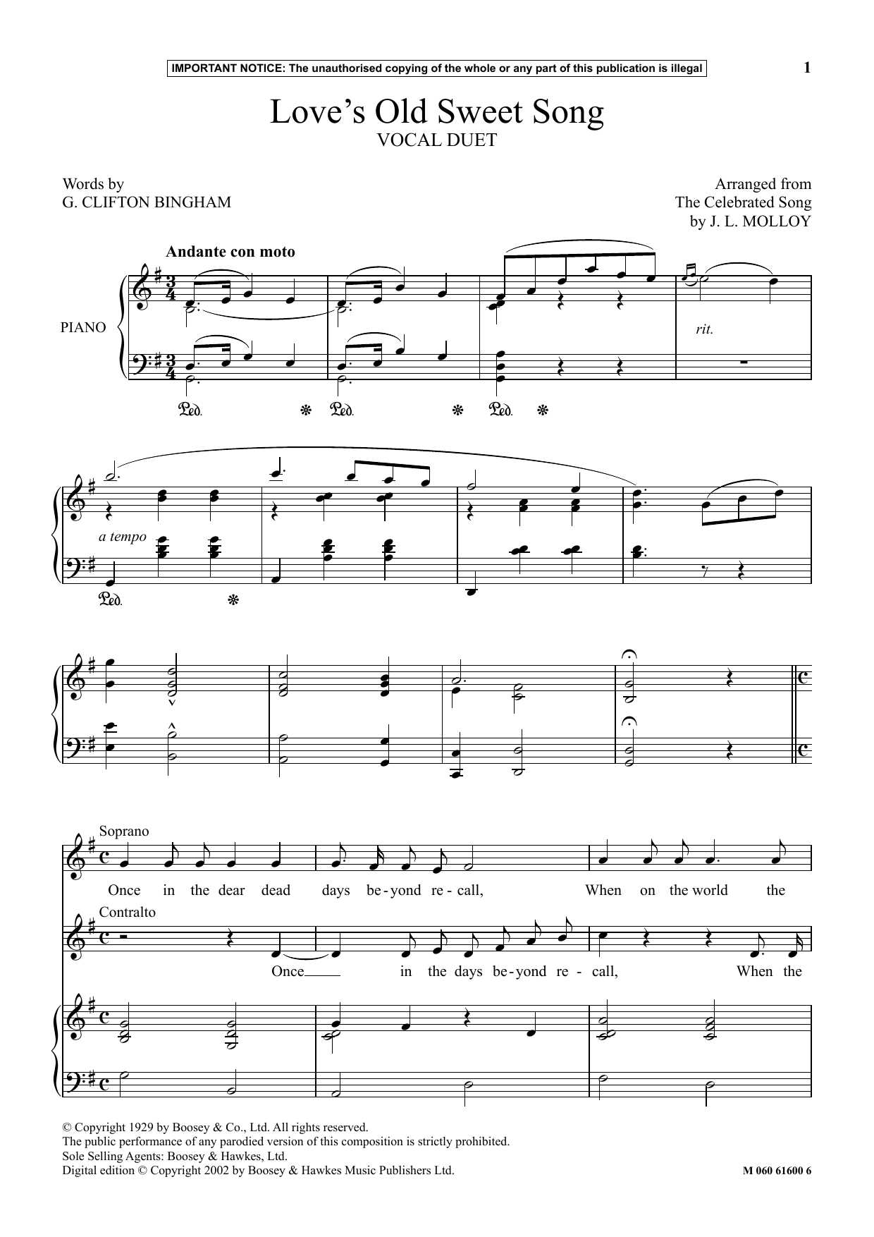 Clifton Bingham Love's Old Sweet Song Sheet Music Notes & Chords for Performance Ensemble - Download or Print PDF
