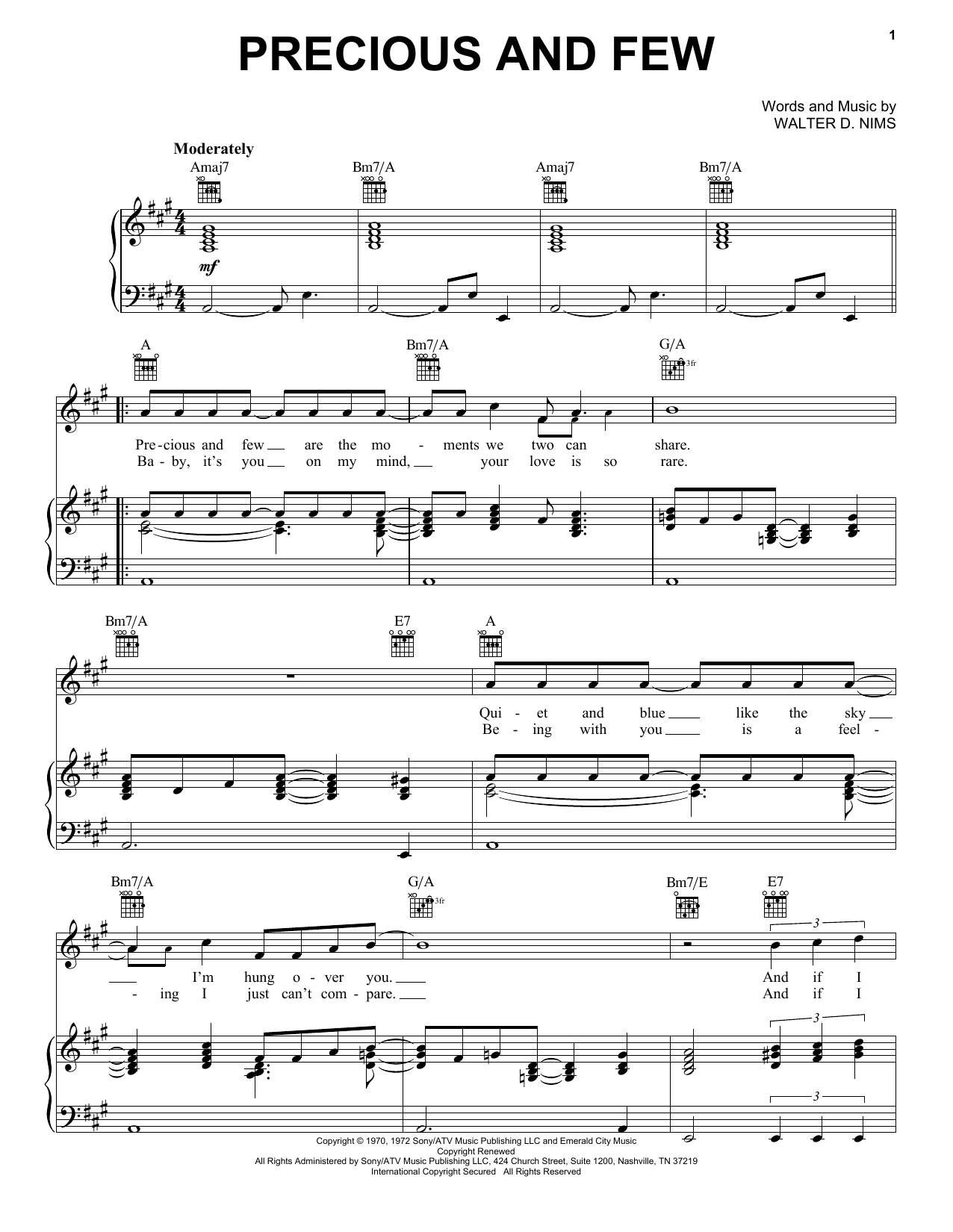 Climax Precious And Few Sheet Music Notes & Chords for Melody Line, Lyrics & Chords - Download or Print PDF