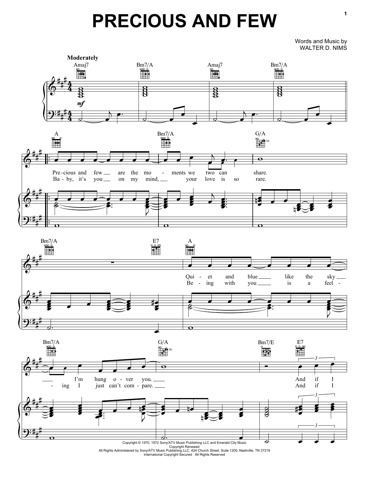 Preview Climax Precious And Few Rock sheet music, notes and chords for Lyrics & Chords, SKU: 82004 Precious And Few sheet music