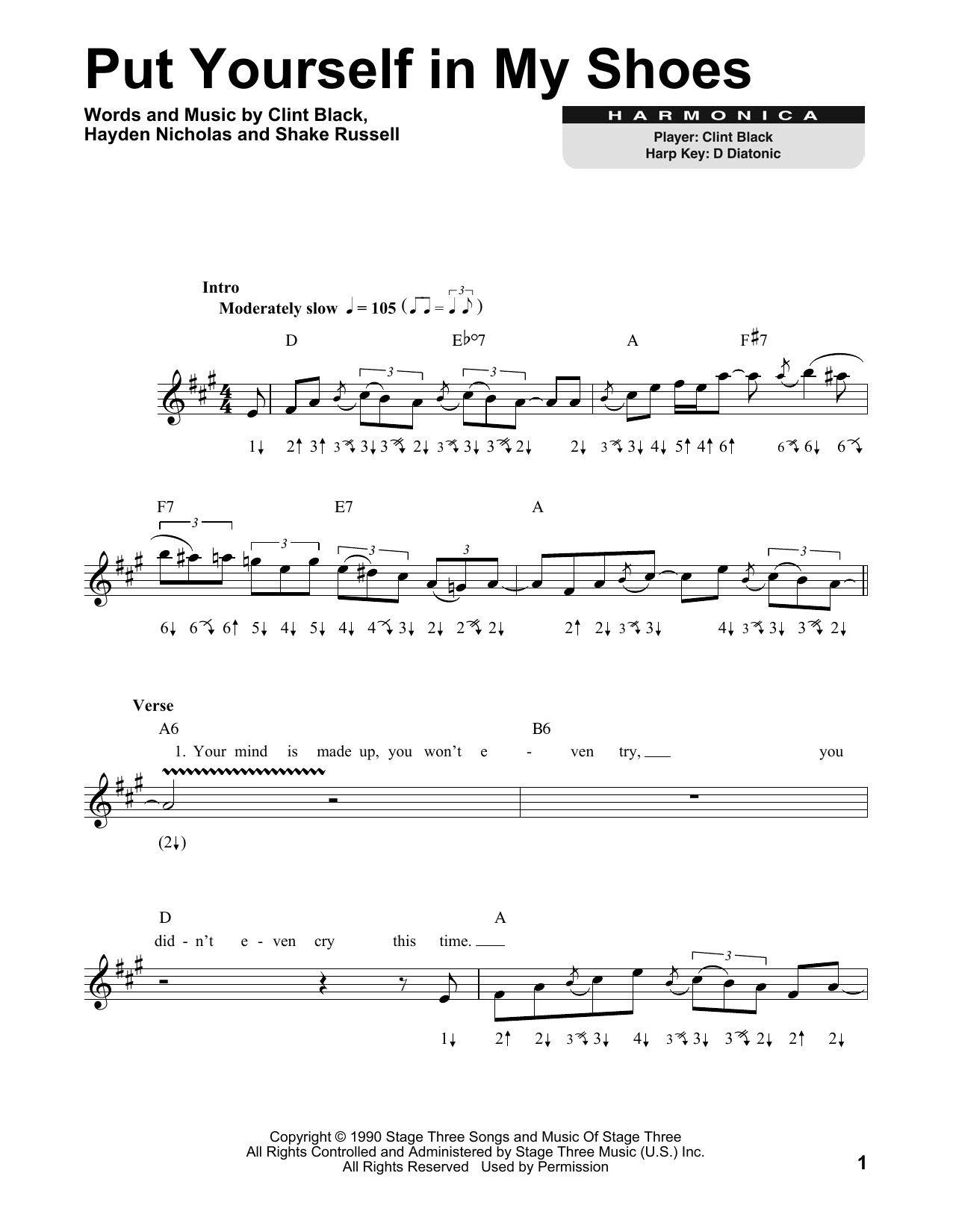 Clint Black Put Yourself In My Shoes Sheet Music Notes & Chords for Harmonica - Download or Print PDF