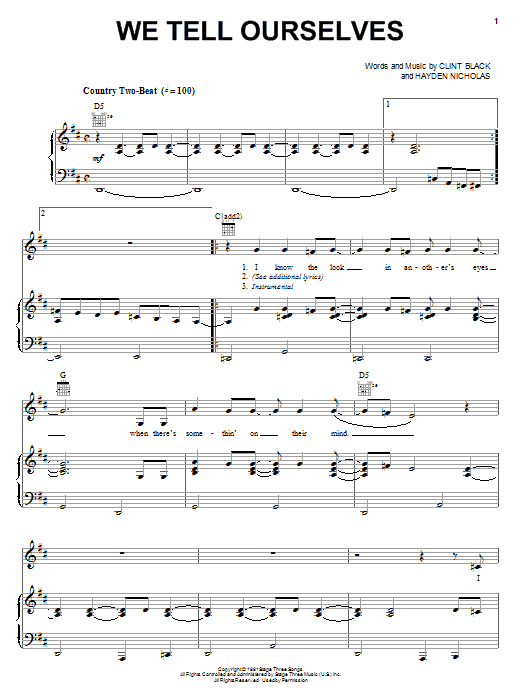 Clint Black We Tell Ourselves Sheet Music Notes & Chords for Piano, Vocal & Guitar (Right-Hand Melody) - Download or Print PDF