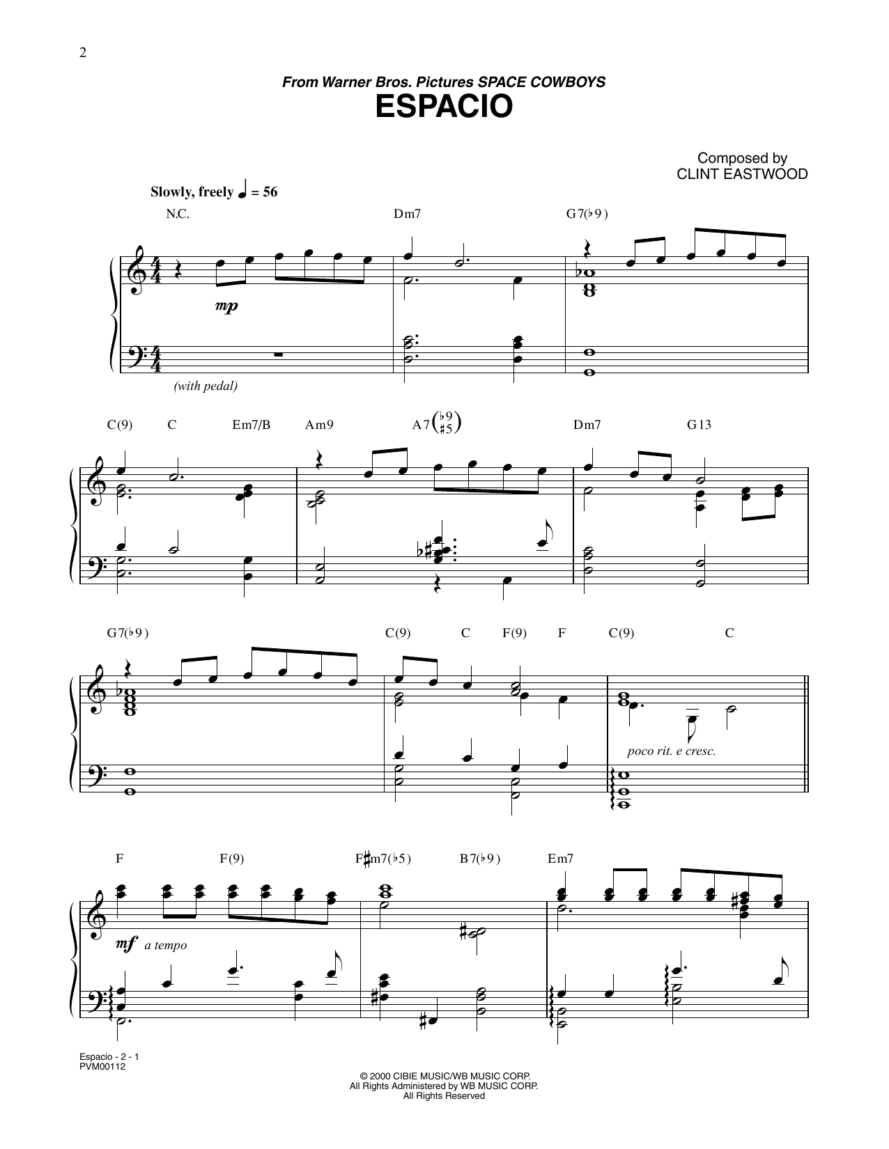 Clint Eastwood Espacio (from Space Cowboys) Sheet Music Notes & Chords for Piano Solo - Download or Print PDF
