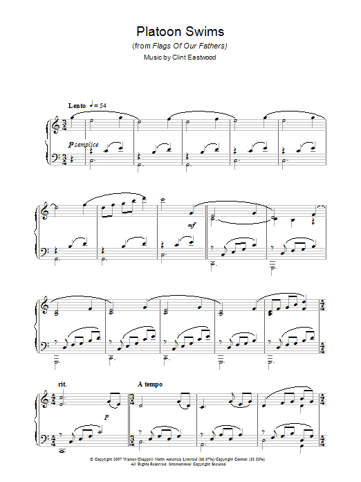 Clint Eastwood Platoon Swims (from Flags Of Our Fathers) Sheet Music Notes & Chords for Piano - Download or Print PDF