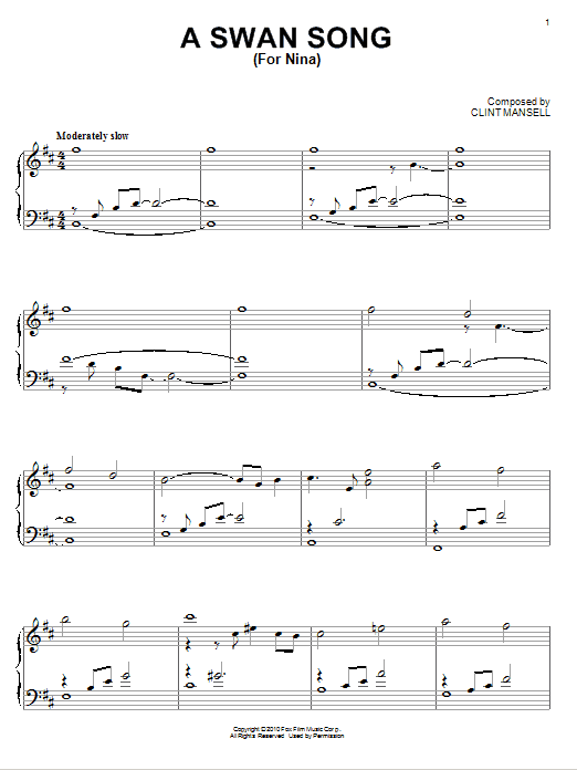 Clint Mansell A Swan Song (For Nina) (from Black Swan) Sheet Music Notes & Chords for Piano - Download or Print PDF