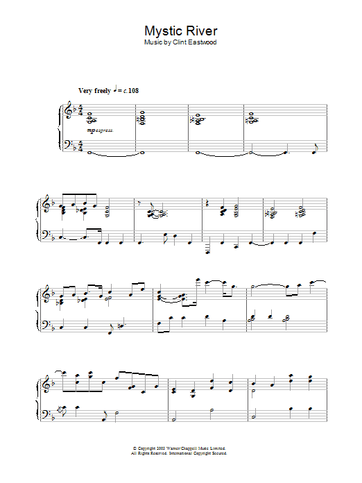 Preview Clint Eastwood Mystic River (main theme) Film and TV sheet music, notes and chords for Piano, SKU: 32903 Mystic River (main theme) sheet music
