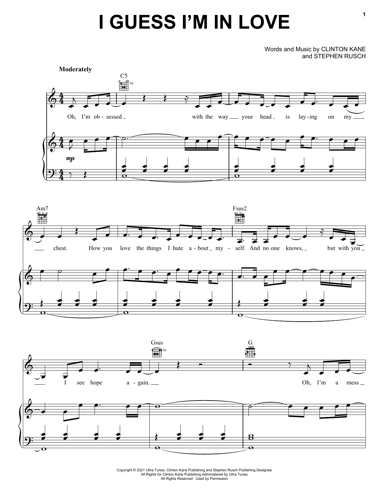 Clinton Kane I Guess I'm In Love Sheet Music Notes & Chords for Piano, Vocal & Guitar (Right-Hand Melody) - Download or Print PDF