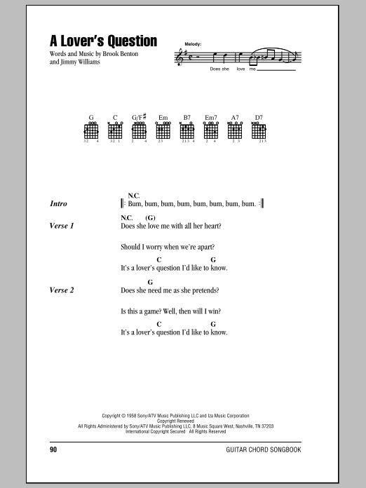 Clyde McPhatter A Lover's Question Sheet Music Notes & Chords for Lyrics & Chords - Download or Print PDF