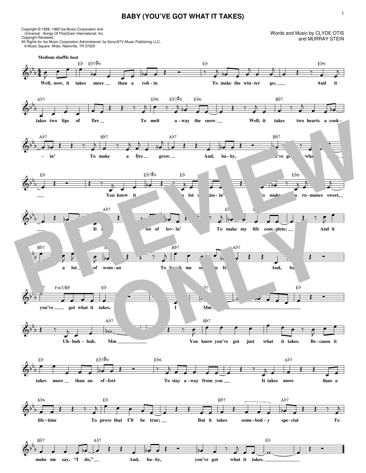 Dinah Washington Baby (You've Got What It Takes) Sheet Music Notes & Chords for Melody Line, Lyrics & Chords - Download or Print PDF