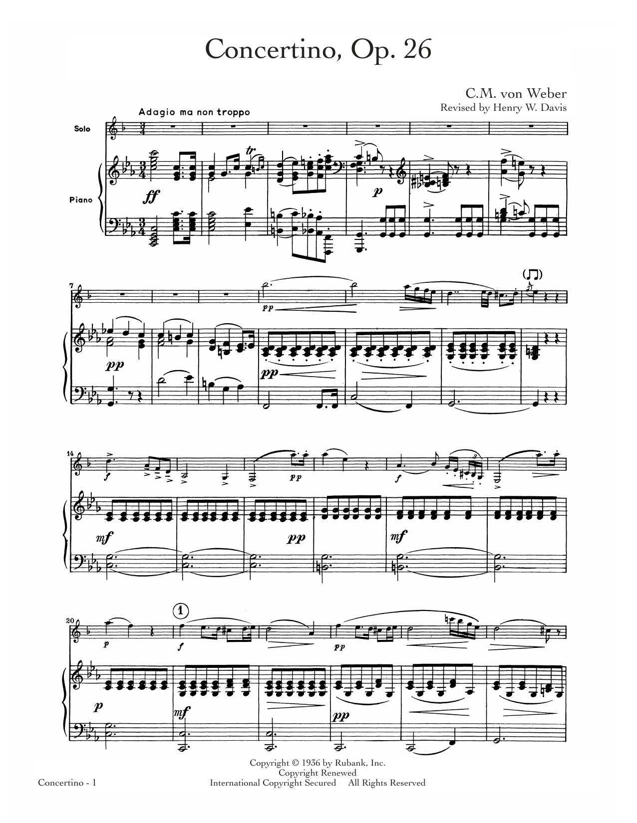 C.M. von Weber Concertino, Op. 26 Sheet Music Notes & Chords for Alto Sax and Piano - Download or Print PDF