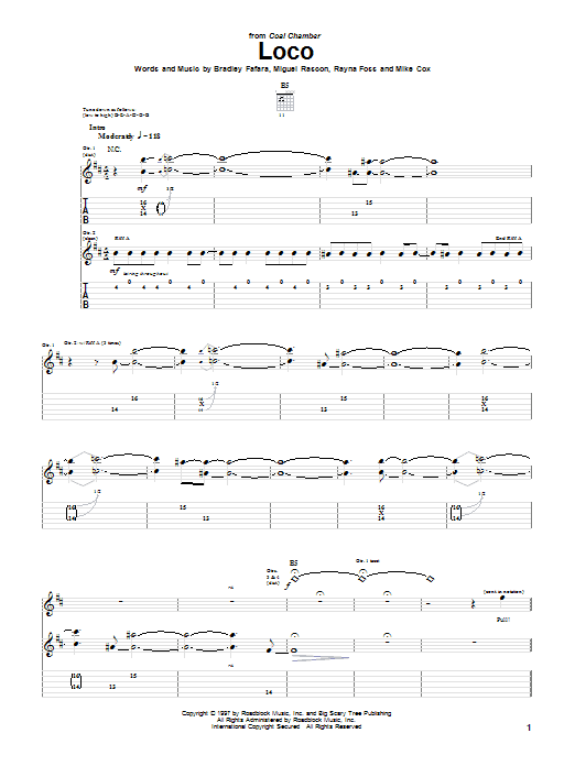 Coal Chamber Loco Sheet Music Notes & Chords for Guitar Tab Play-Along - Download or Print PDF