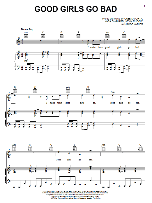 Cobra Starship featuring Leighton Meester Good Girls Go Bad Sheet Music Notes & Chords for Piano, Vocal & Guitar (Right-Hand Melody) - Download or Print PDF