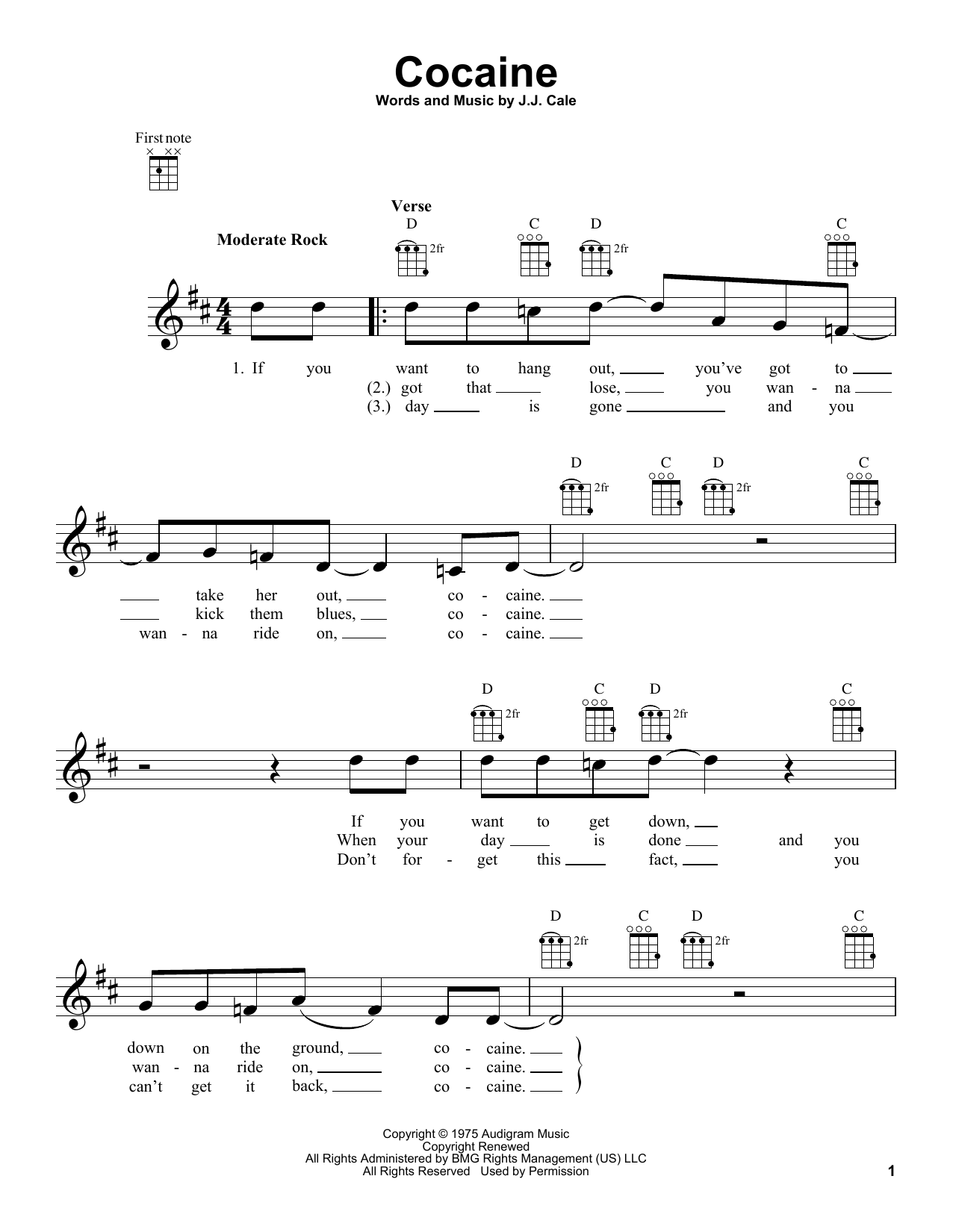 Eric Clapton Cocaine Chords, Sheet Music Notes | Download Rock.