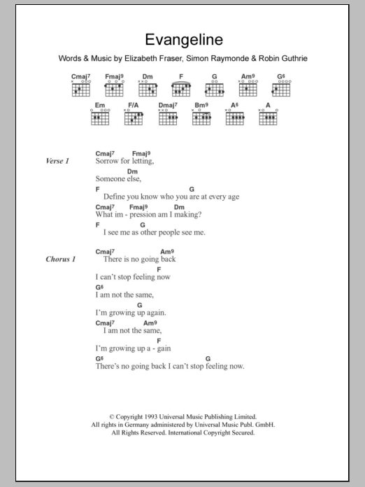 The Cocteau Twins Evangeline Sheet Music Notes & Chords for Lyrics & Chords - Download or Print PDF