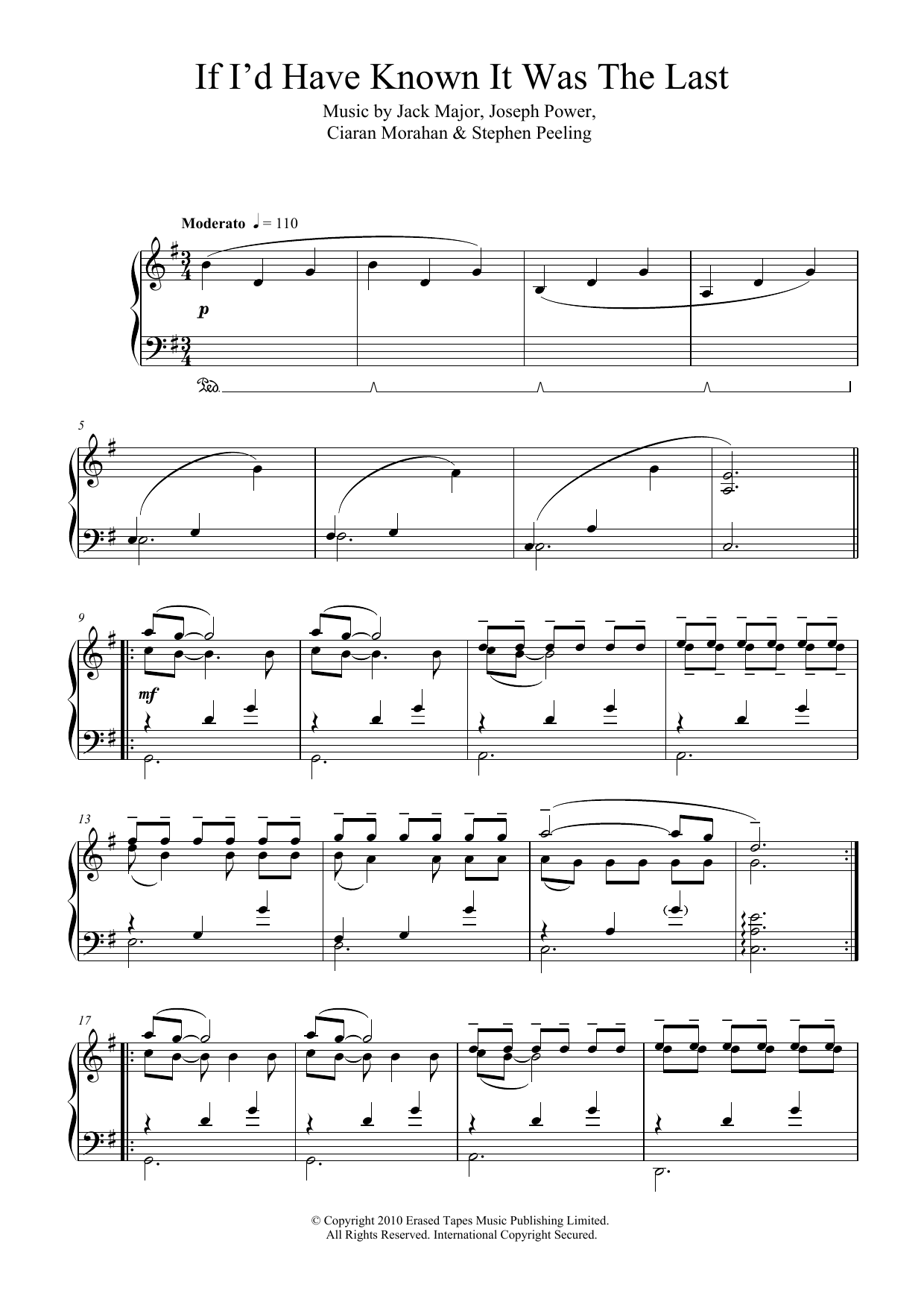 Codes In The Clouds If I'd Have Known It Was The Last (Second Position) Sheet Music Notes & Chords for Piano - Download or Print PDF
