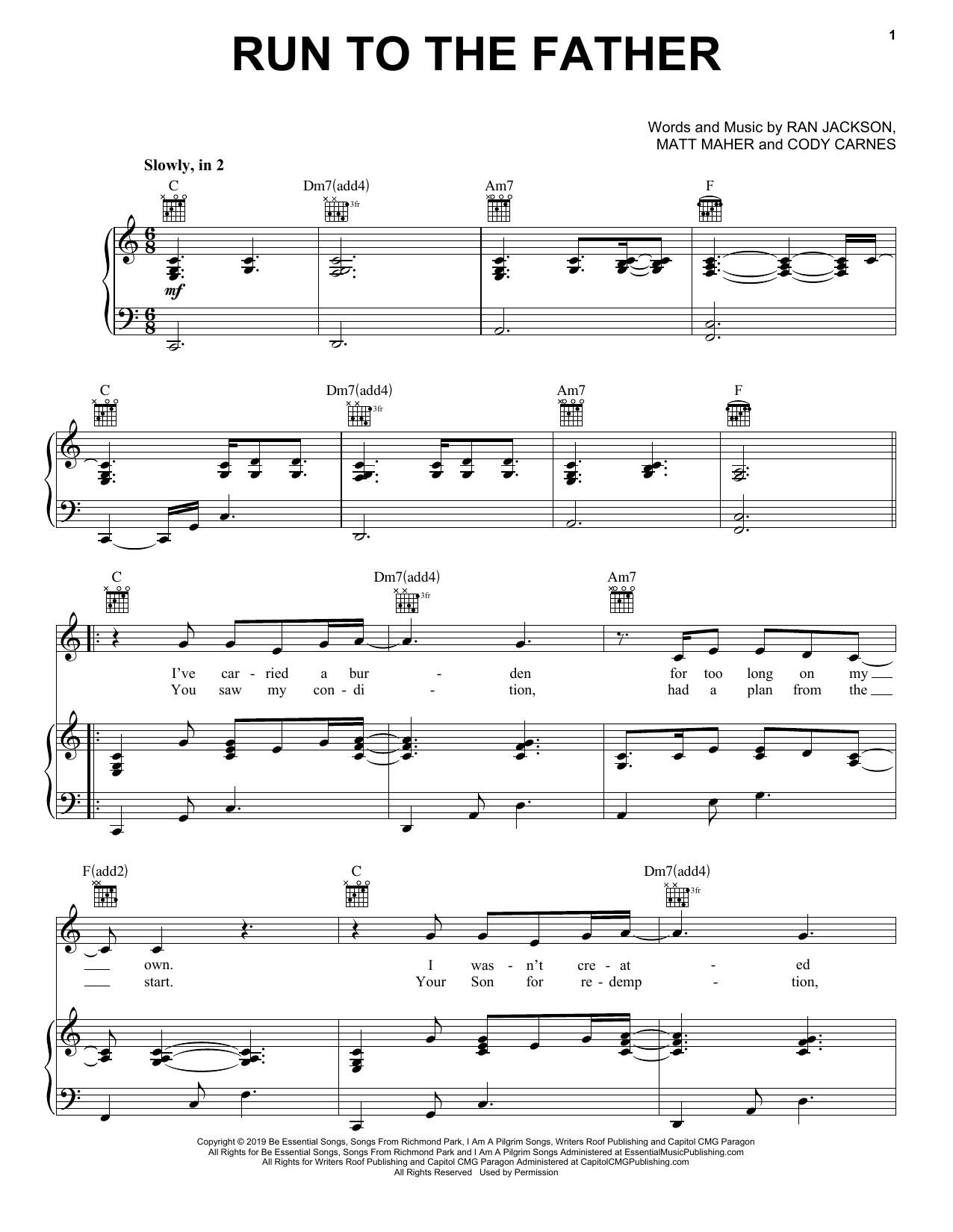 Cody Carnes Run To The Father Sheet Music Notes & Chords for Piano, Vocal & Guitar (Right-Hand Melody) - Download or Print PDF