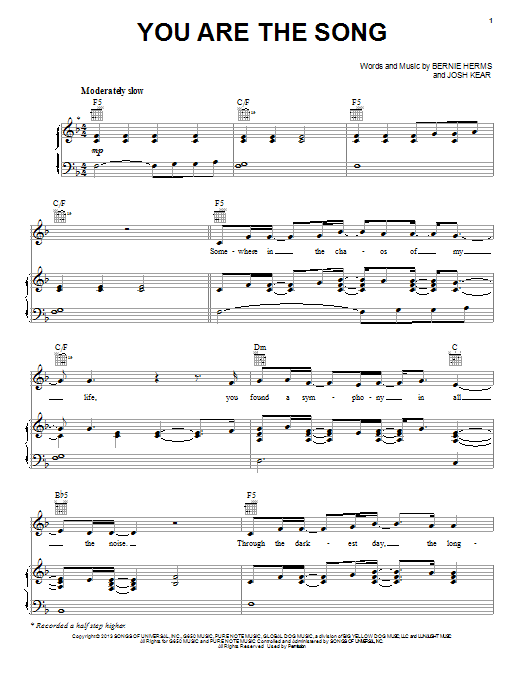 Cody Karey You Are The Song Sheet Music Notes & Chords for Piano, Vocal & Guitar (Right-Hand Melody) - Download or Print PDF