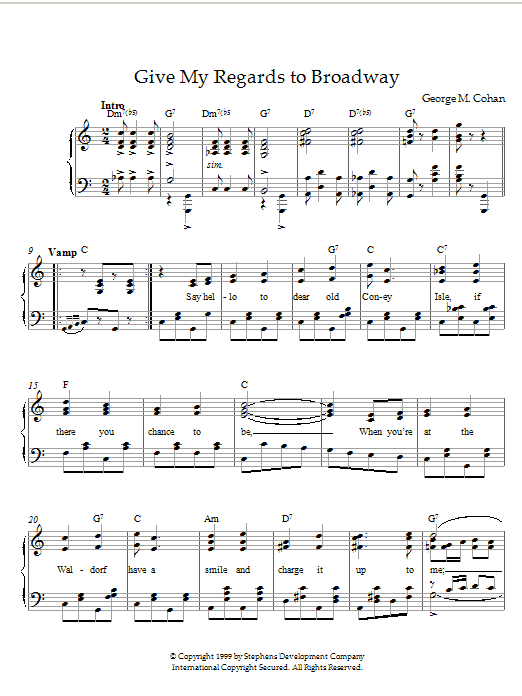 Cohan Give My Regards To Broadway Sheet Music Notes & Chords for Piano - Download or Print PDF Cohan Give My Regards To Broadway Sheet Music Notes & Chords for Piano - Download or Print PDF