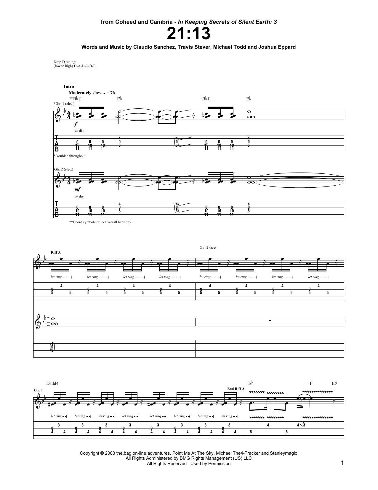 Coheed And Cambria 21:13 Sheet Music Notes & Chords for Guitar Tab - Download or Print PDF