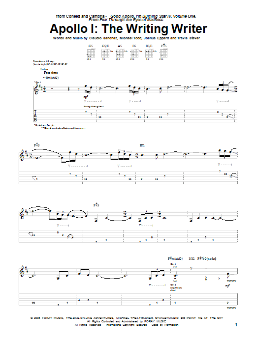 Coheed And Cambria Apollo I: The Writing Writer Sheet Music Notes & Chords for Guitar Tab - Download or Print PDF