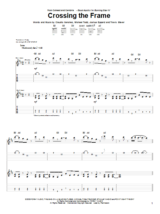 Coheed And Cambria Crossing The Frame Sheet Music Notes & Chords for Guitar Tab - Download or Print PDF