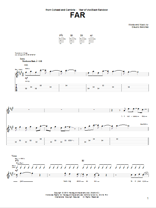 Coheed And Cambria Far Sheet Music Notes & Chords for Guitar Tab - Download or Print PDF